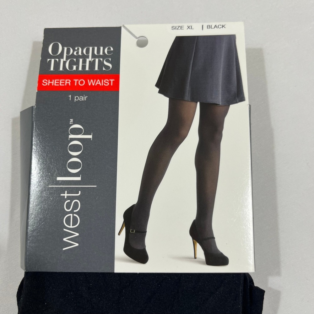 West Loop Opaque Tights Women XL Black Sheer To Waist Wide Waistband - Picture 2 of 4